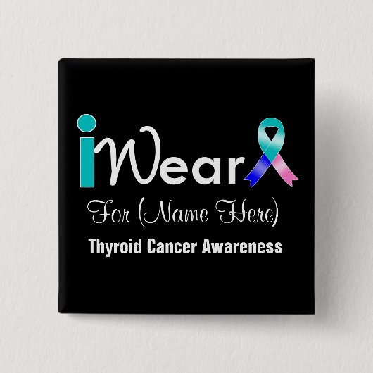 Personalize Teal Blue Pink Ribbon Thyroid Cancer Vierkante Button 5,1 Cm (Voorkant)