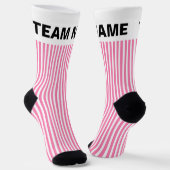 Personalize TEAM NAME Pink White Stripes   Sokken (Gebogen)