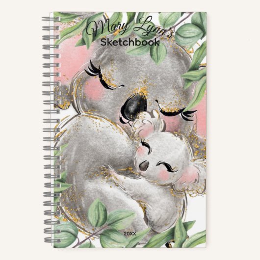 Personalize Watercolor Koala Bear, Baby Sketchbook Notitieboek (Voorkant)