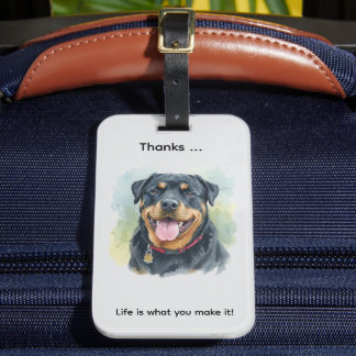Personalize Watercolor Pet Rottweiler Portrait Bagagelabel