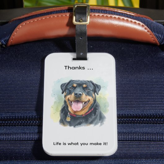 Personalize Watercolor Pet Rottweiler Portrait Bagagelabel (Voorkant Insitu 2)