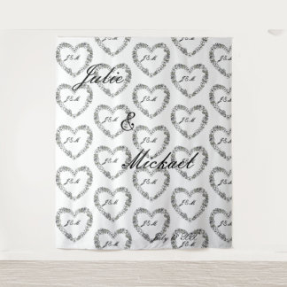 Personalize Wedding Backdrop Black and White Heart Wandkleed