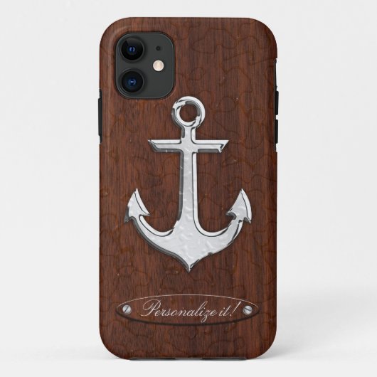 Personalize! Wet Nautical Mahogany Anchor Steel Case-Mate iPhone Case (Achterkant)