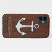 Personalize! Wet Nautical Mahogany Anchor Steel Case-Mate iPhone Case (Achterkant (horizontaal))