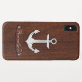 Personalize! Wet Nautical Mahogany Anchor Steel Case-Mate iPhone Case (Achterkant (horizontaal))