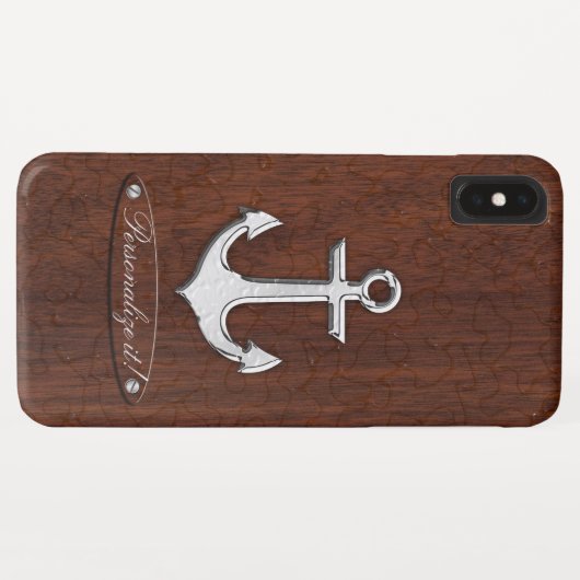 Personalize! Wet Nautical Mahogany Anchor Steel Case-Mate iPhone Case (Achterkant (horizontaal))