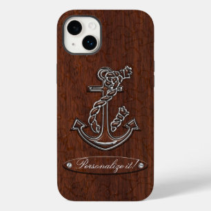 Personalize! Wet Nautical Mahogany Anchor Steel Case-Mate iPhone 14 Plus Hoesje