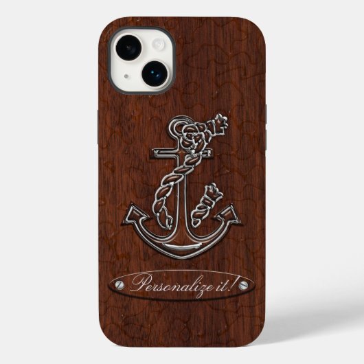 Personalize! Wet Nautical Mahogany Anchor Steel Case-Mate iPhone Case (Achterkant)