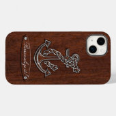 Personalize! Wet Nautical Mahogany Anchor Steel Case-Mate iPhone Case (Achterkant (horizontaal))