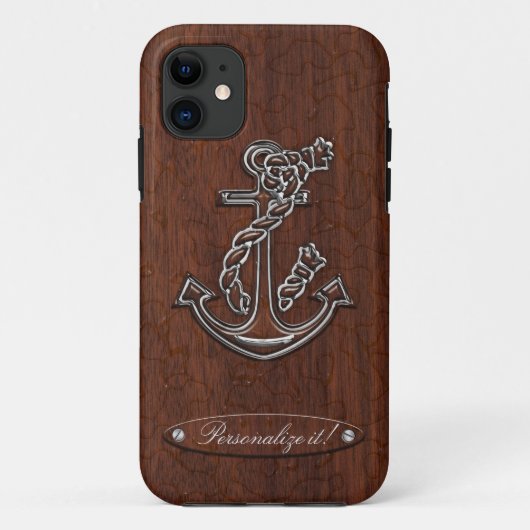 Personalize! Wet Nautical Mahogany Anchor Steel Case-Mate iPhone Case (Achterkant)