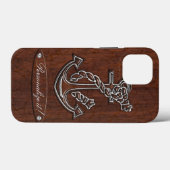 Personalize! Wet Nautical Mahogany Anchor Steel Case-Mate iPhone Case (Achterkant (horizontaal))