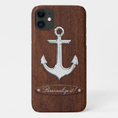 Personalize! Wet Nautical Mahogany Anchor Steel Case-Mate iPhone Case (Achterkant)