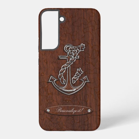 Personalize! Wet Nautical Mahogany Anchor Steel Samsung Galaxy Hoesje (Achterkant)