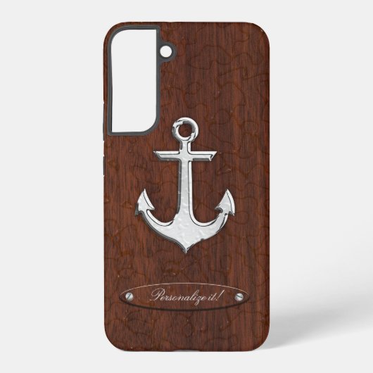 Personalize! Wet Nautical Mahogany Anchor Steel Samsung Galaxy Hoesje (Achterkant)