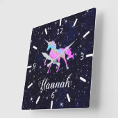 Personalize Your Colorful Unicorn Vierkante Klok (Hoek)
