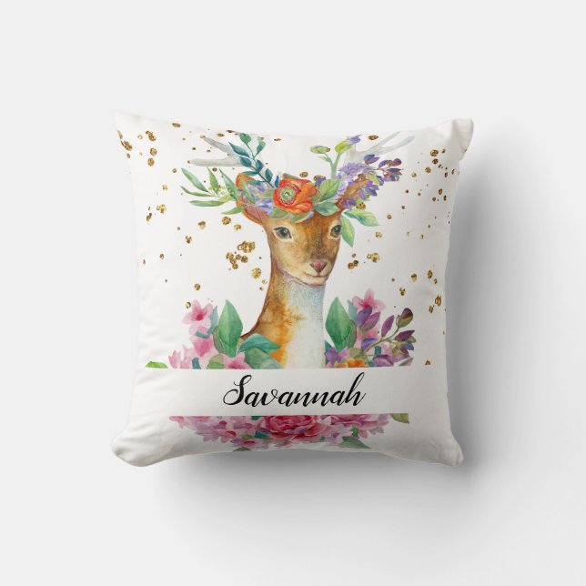 Personalize Your Own Beautiful Floral Deer Kussen (Voorkant)