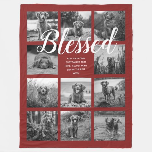 Personalized 11 Photo Collage BLESSED Red Fleece Deken (Voorkant)