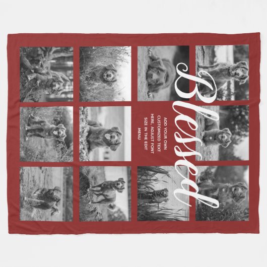 Personalized 11 Photo Collage BLESSED Red Fleece Deken (Voorkant (Horizontaal))