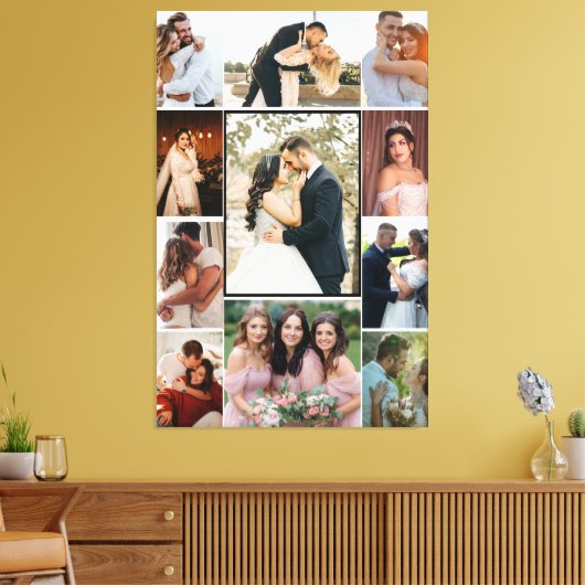 Personalized 11-Photo Wedding Collage Canvas Print (Insitu (Woonkamer))