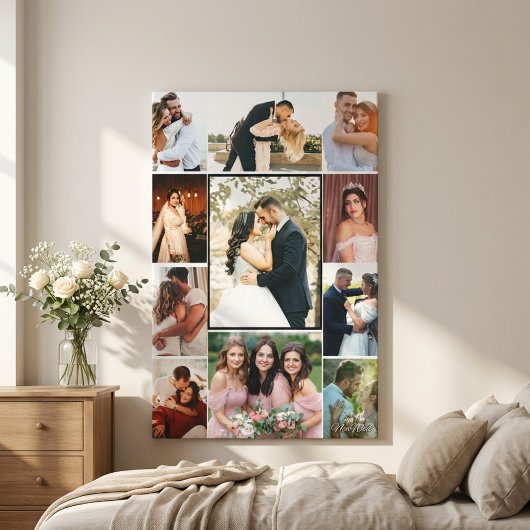 Personalized 11-Photo Wedding Collage Canvas Print