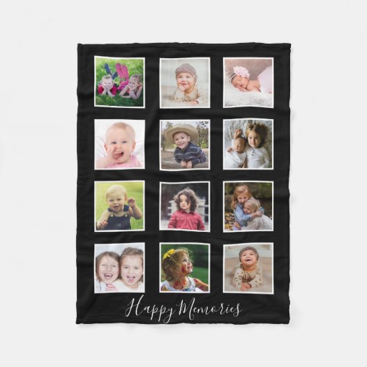 Personalized 12 Family Photo Collage Black   Fleece Deken (Voorkant)