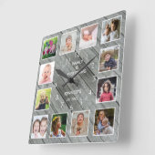 Personalized 12 Photo Collage Farmhouse Gray Wood Vierkante Klok (Hoek)