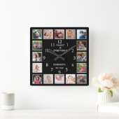 Personalized 16 Photo Collage Family Quote Black Vierkante Klok (Huis)