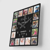 Personalized 16 Photo Collage Family Quote Black Vierkante Klok (Hoek)