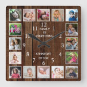 Personalized 16 Photo Collage Quote Dark Wood Vierkante Klok (Voorkant)