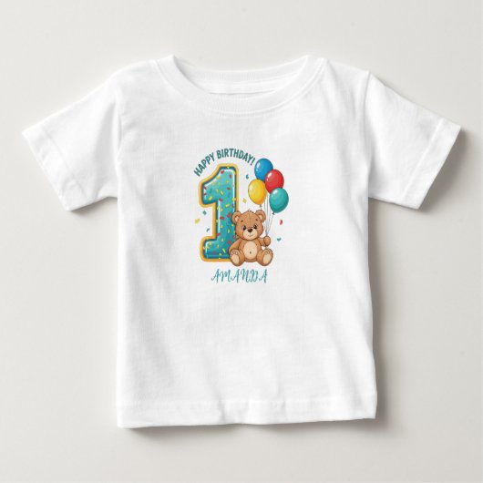 Personalized 1st Birthday Bear Baby T-Shirt (Voorkant)