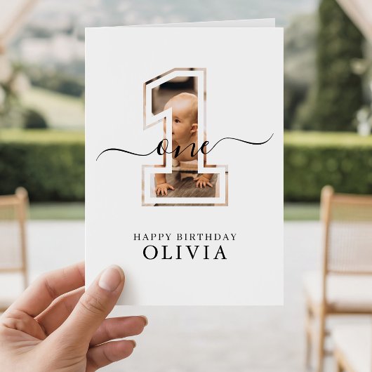 Personalized 1st Birthday Boy Girl Photo One Year Kaart