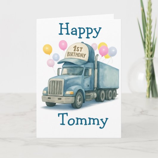  Personalized 1st Birthday Semi Truck Card Kaart (Voorkant)