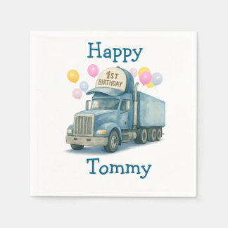  Personalized 1st Birthday Semi Truck Napkins Servet
