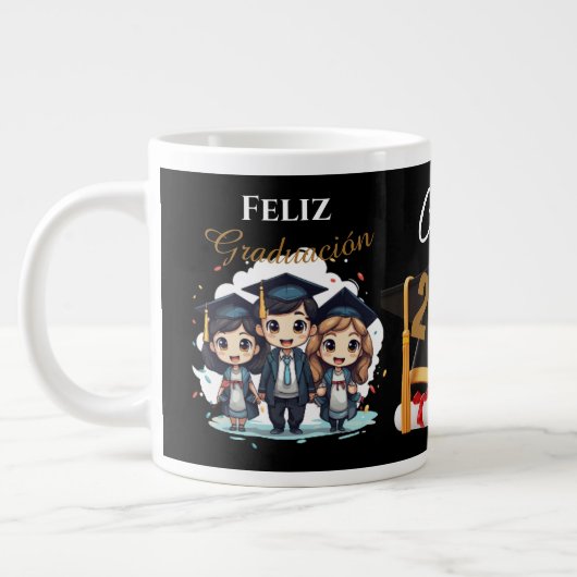 Personalized 2025 Black Gold Graduate Mug Grote Koffiekop (Links)