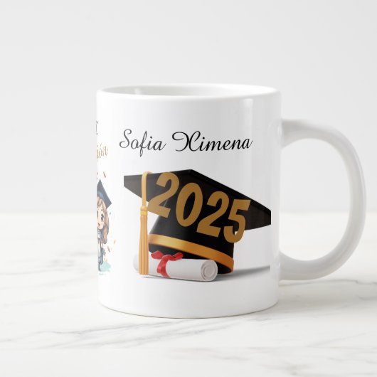 Personalized 2025 Black Gold Graduate Mug Grote Koffiekop (Rechts)