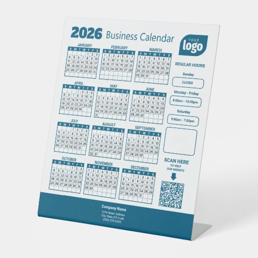 Personalized 2026 Business Calendar Pedestal Sign Reclamebord Met Voetstuk (Voorkant)
