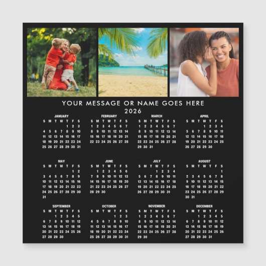 Personalized 2026 Calendar 3 Photo Collage Magnet (Voorkant)