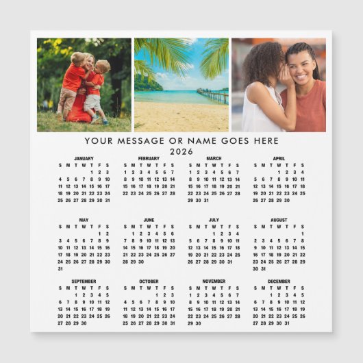 Personalized 2026 Calendar 3 Photo Collage Magnet (Voorkant)