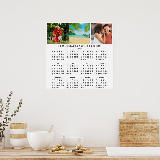 Personalized 2026 Calendar 3 Photo Collage Poster (Keuken)