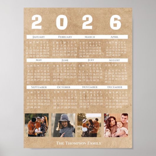 Personalized 2026 Calendar Family Photo Collage Poster (Voorkant)