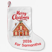 Personalized 2026 Christmas House Stocking  Kleine Kerstsok (Voorkant)