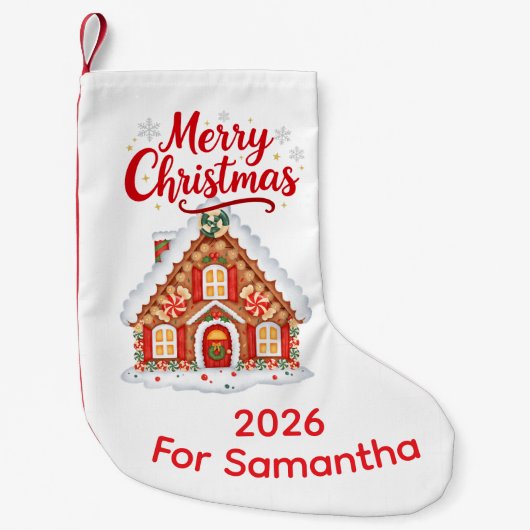 Personalized 2026 Christmas House Stocking  Kleine Kerstsok (Voorkant)