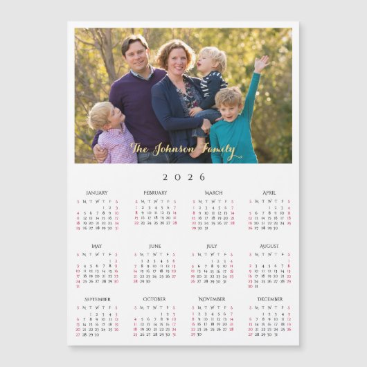 Personalized 2026 Family Name Photo Calendar Card (Voorkant)