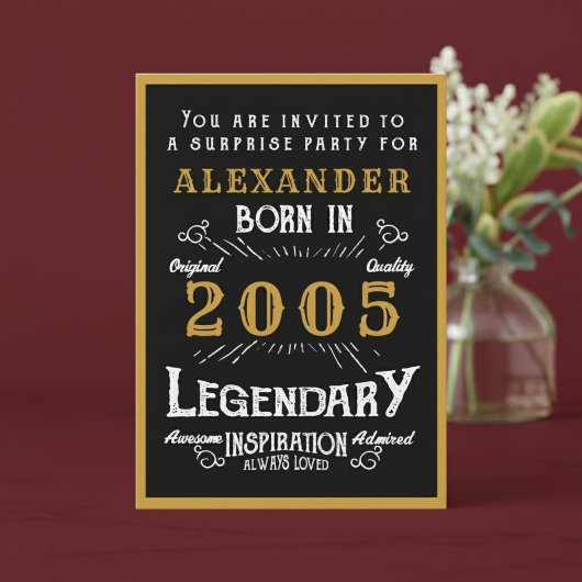 Personalized 21st Birthday 2005 Black Gold Legend Kaart