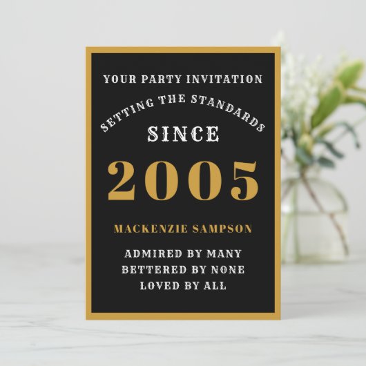 Personalized 21st Birthday 2005 Elegant Black Gold Kaart (Staand voorkant)