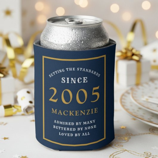 Personalized 21st Birthday 2005 Elegant Blue Gold Blikjeskoeler