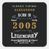 Personalized 21st Birthday Add Name 2005 Legend Vierkante Sticker (Voorkant)