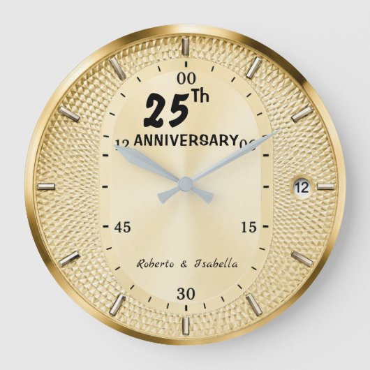 Personalized 25th Anniversary Gold Grote Klok (Voorkant)