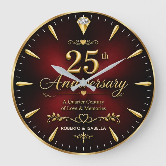 Personalized 25th Anniversary Jubilee Gift Grote Klok (Voorkant)