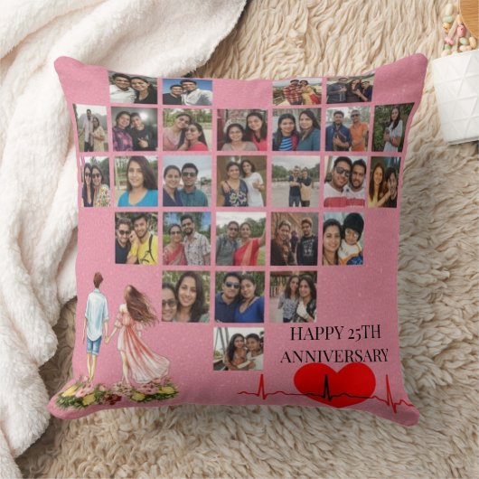 Personalized 25th Wedding Anniversary Photo Collag Kussen (Deken)